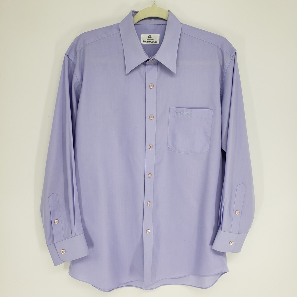 Vintage 90s Paolo Gucci Button Down Dress Shirt Men Size Large Lavender Purple